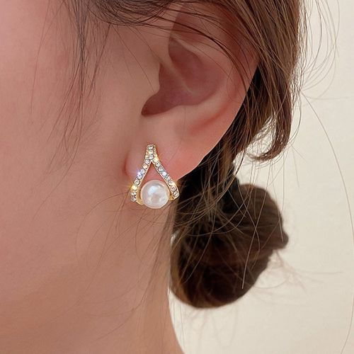 Clous d'oreilles fausse perle & avec strass - SHEIN - Modalova