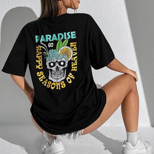 T-shirt à imprimé lettre et squelette - SHEIN - Modalova