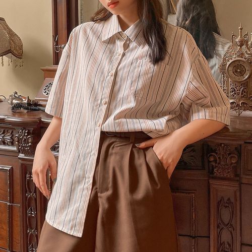 Chemise à rayures patch à poche - SHEIN - Modalova