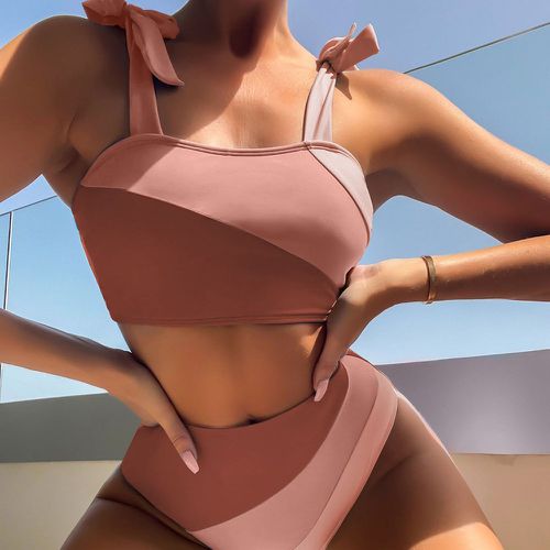 Bikini à blocs de couleurs à épaule nouée - SHEIN - Modalova