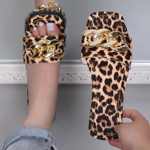 Sandales plates à chaîne à motif léopard - SHEIN - Modalova