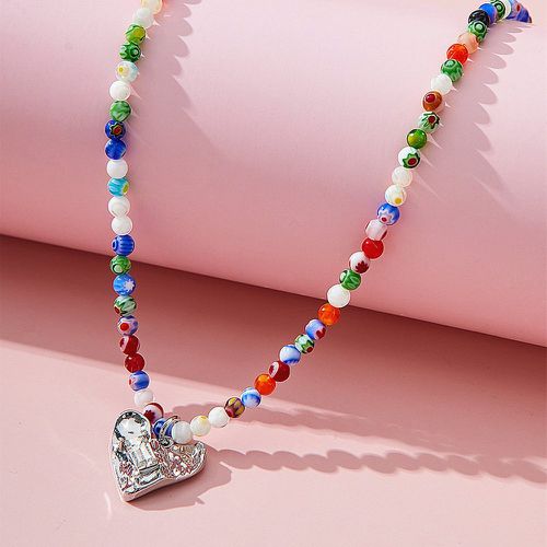 Collier à perles avec strass à breloque cœur - SHEIN - Modalova