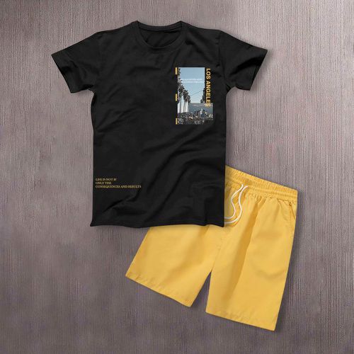 T-shirt bâtiment et slogan & Short à cordon - SHEIN - Modalova