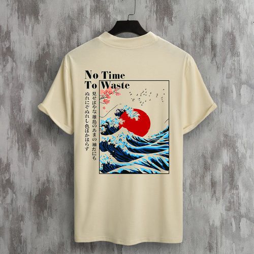 T-shirt avec motif caractère japonais & à imprimé vague - SHEIN - Modalova