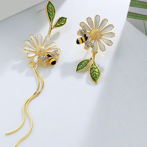 Pendants d'oreilles abeille fleur & à franges en métal dépareillé - SHEIN - Modalova