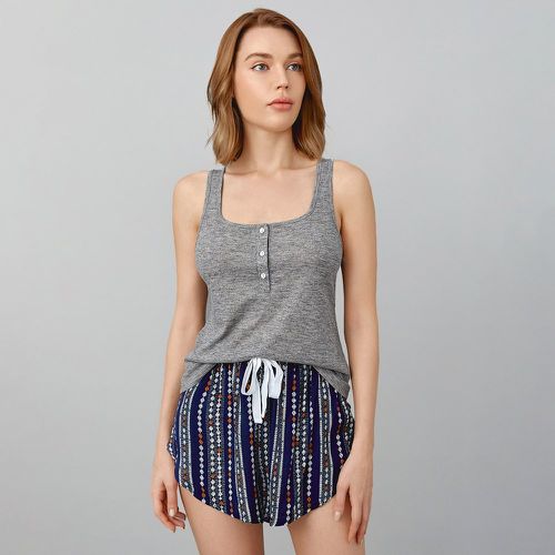 Ensemble de pyjama short à imprimé géométrique et top sans manches à bouton - SHEIN - Modalova