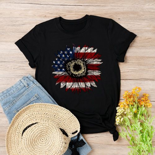 T-shirt tournesol & à imprimé drapeau américain - SHEIN - Modalova