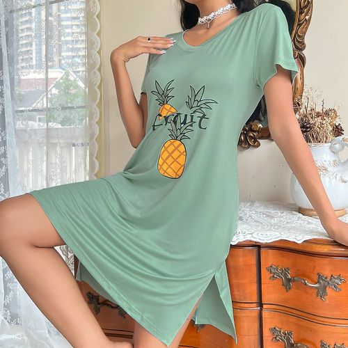 Robe de nuit lettre & à imprimé ananas fendu - SHEIN - Modalova