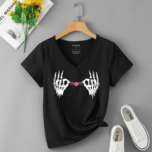 T-shirt tête de mort main et cœur - SHEIN - Modalova