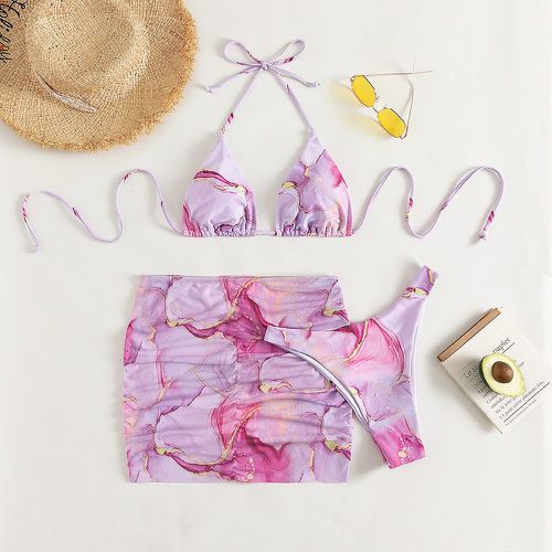 Pièces Bikini triangulaire ras-du-cou à imprimé marbré & Jupe de plage - SHEIN - Modalova