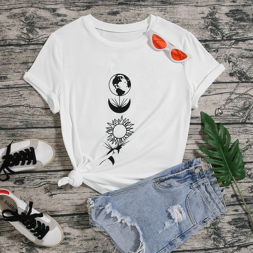 T-shirt planète et à imprimé fleur - SHEIN - Modalova
