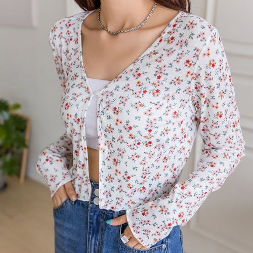T-shirt à imprimé floral à bouton - SHEIN - Modalova
