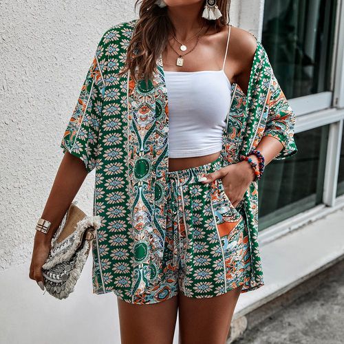 Kimono à imprimé ouvert & Short (sans camisole) - SHEIN - Modalova