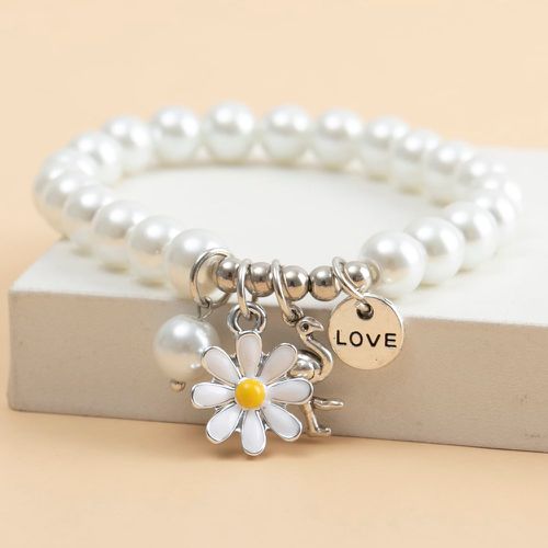 Bracelet fleur & à breloque flamant avec fausses perles - SHEIN - Modalova