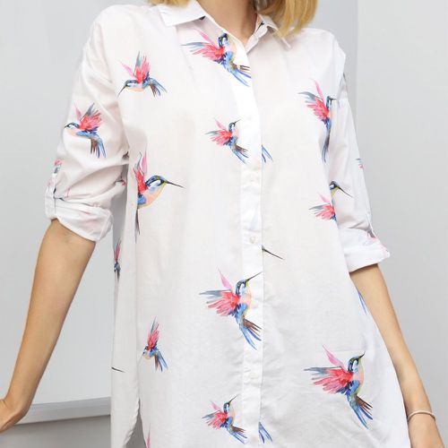 Chemise à imprimé oiseaux à manches pattes à bouton - SHEIN - Modalova
