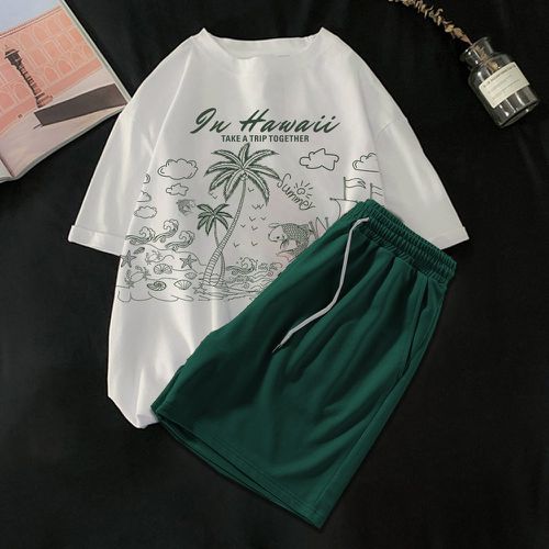 Short & T-shirt à imprimé tropical et lettre - SHEIN - Modalova