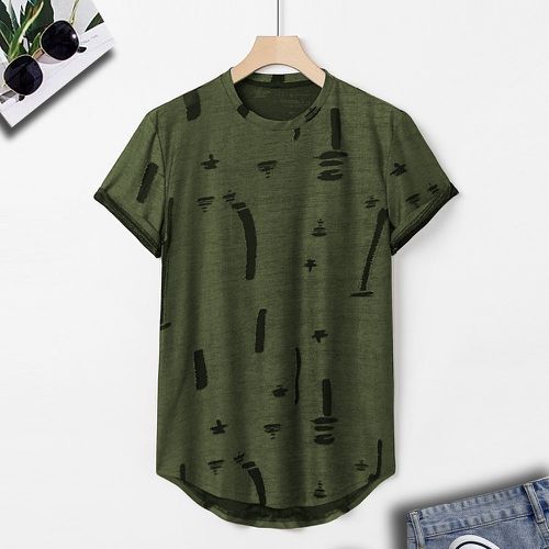 T-shirt asymétrique à imprimé aléatoire - SHEIN - Modalova