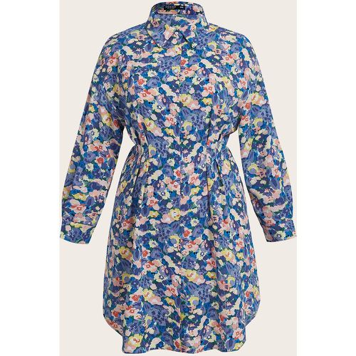 Robe chemise à imprimé floral plissé - SHEIN - Modalova