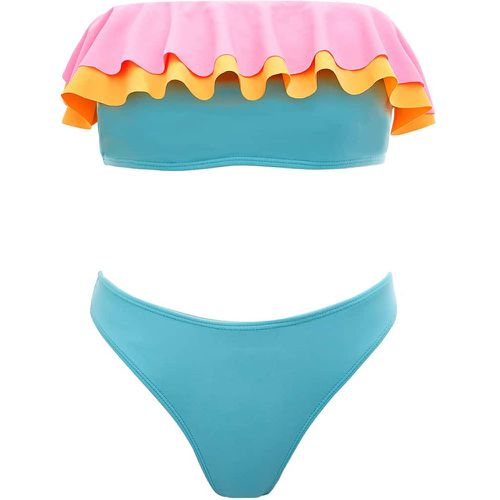 Bikini à blocs de couleurs à volants superposés - SHEIN - Modalova