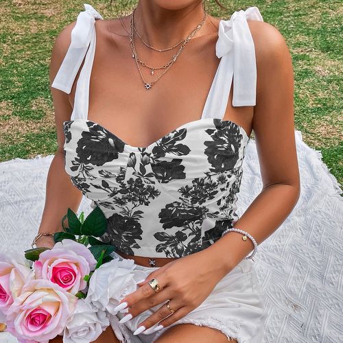 Top à fines brides à imprimé floral à épaule nouée - SHEIN - Modalova