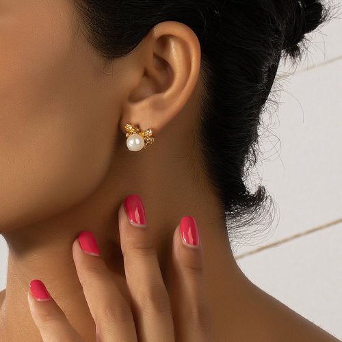 Clous d'oreilles à strass avec perles naturelles - SHEIN - Modalova