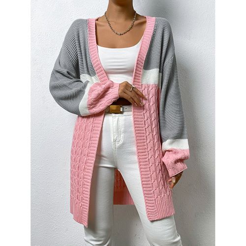 Cardigan long à blocs de couleurs en tricot torsadé - SHEIN - Modalova