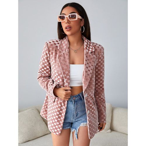 Blazer à damier à bouton en velours - SHEIN - Modalova