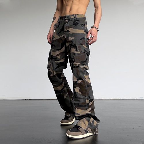 Pantalon cargo à imprimé camouflage poche à rabat - SHEIN - Modalova
