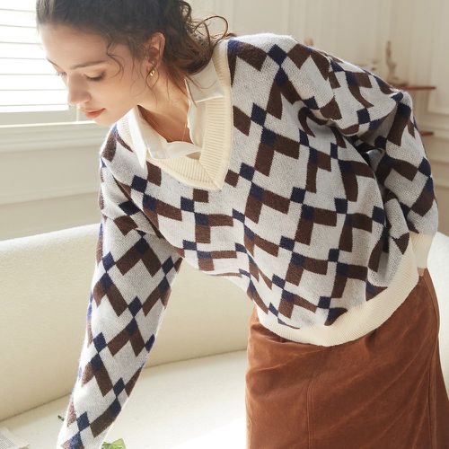 Pull à motif losange à bordure contrastante (sans blouse) - SHEIN - Modalova