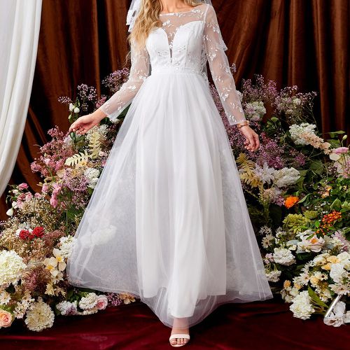 Robe de mariage brodé fleur zippé en tulle sans voile - SHEIN - Modalova