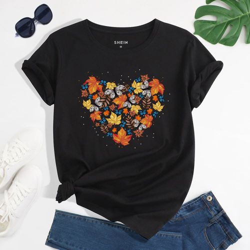 T-shirt à imprimé feuille et papillon - SHEIN - Modalova