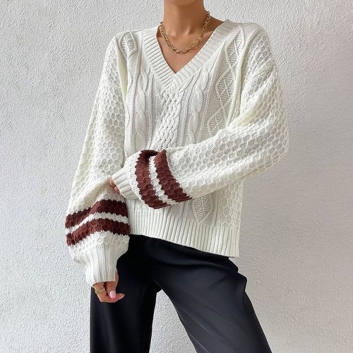 Pull à rayures en tricot torsadé - SHEIN - Modalova