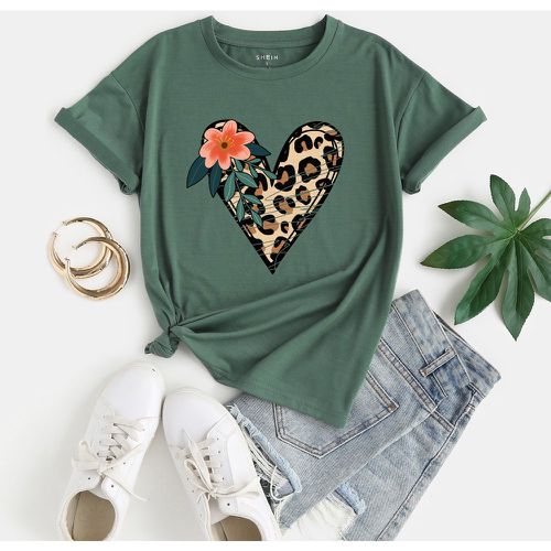 T-shirt fleuri & à imprimé cœur - SHEIN - Modalova
