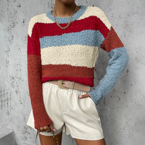Pull à blocs de couleurs en tricot à plumetis - SHEIN - Modalova