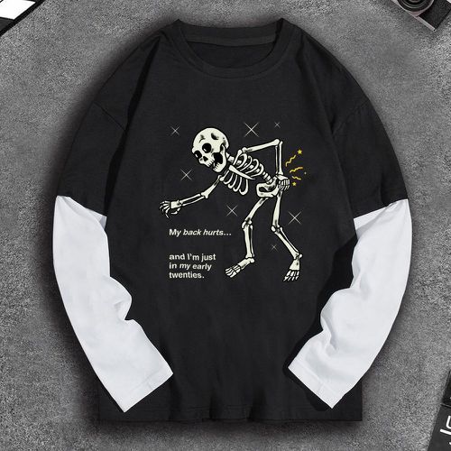 T-shirt 2 en 1 à imprimé slogan et squelette - SHEIN - Modalova