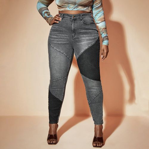 Jean skinny taille haute à blocs de couleurs effet moustache - SHEIN - Modalova
