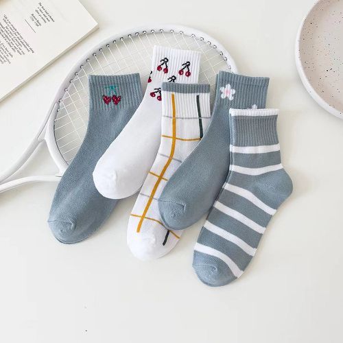 Paires Chaussettes à rayures & fleuri - SHEIN - Modalova