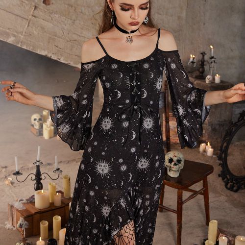 Robe gothique à imprimé galaxie à épaules dénudées à lacets - SHEIN - Modalova