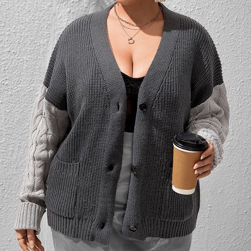 Cardigan à blocs de couleurs avec poches en tricot torsadé - SHEIN - Modalova