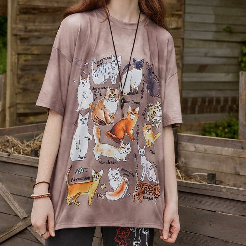 Fairycore T-shirt oversize à motif chat graphique tie dye - SHEIN - Modalova