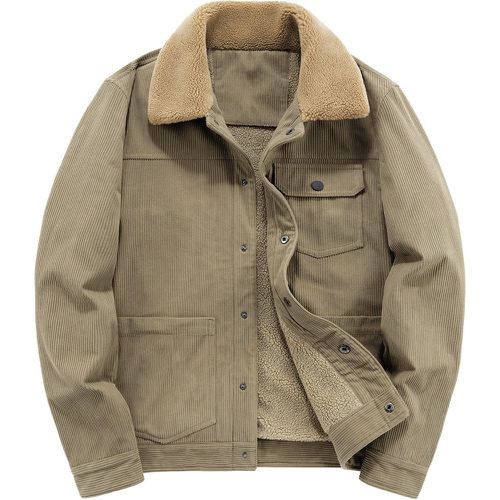 Manteau en velours côtelé à poche à rabat à doublure en tissu duveteux - SHEIN - Modalova