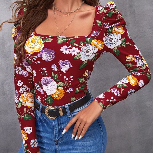 T-shirt à imprimé floral à manches gigot - SHEIN - Modalova