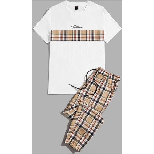 T-shirt à lettres à carreaux & Pantalon à cordon - SHEIN - Modalova