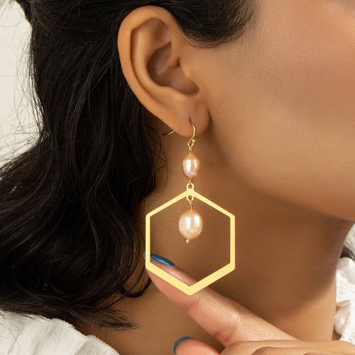Pendants d'oreilles géométriques perle de culture - SHEIN - Modalova