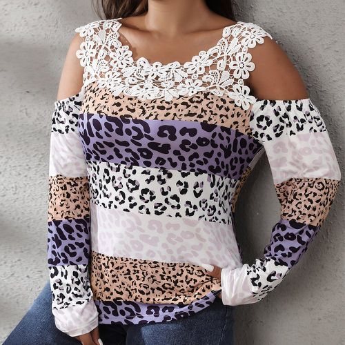T-shirt à léopard en dentelle à épaules dénudées - SHEIN - Modalova