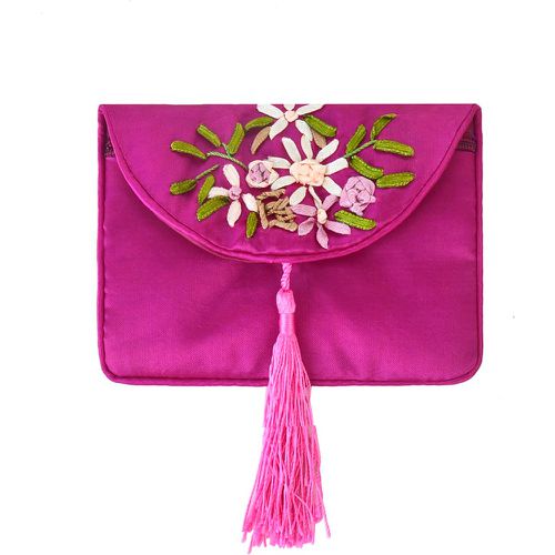 Porte-monnaie rose fluo brodé fleur à franges - SHEIN - Modalova