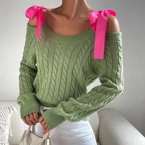 Pull en tricot torsadé à nœud à épaules dénudées - SHEIN - Modalova