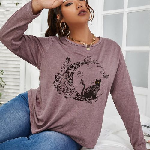 T-shirt floral et chat à imprimé - SHEIN - Modalova
