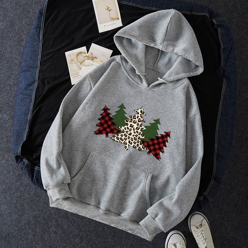 Sweat-shirt à capuche thermique à motif d'arbre de Noël à léopard à poche kangourou à cordon - SHEIN - Modalova