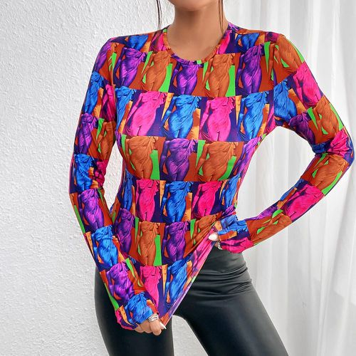 T-shirt à imprimé figure à blocs de couleurs - SHEIN - Modalova